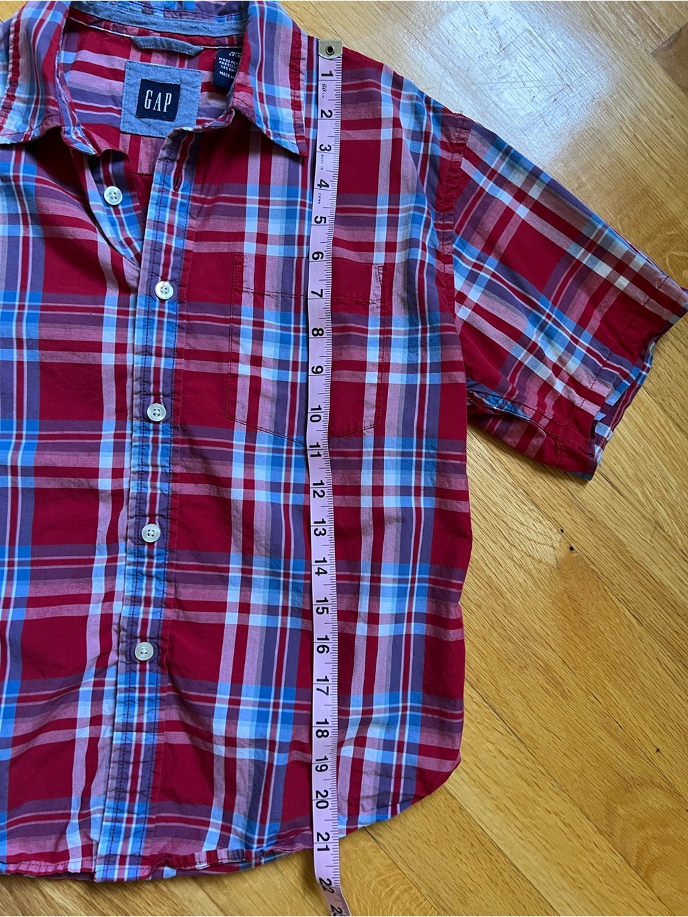 GAP Red and Blue Plaid Short-Sleeve Shirt size youth Med (7-8) - Picture 5 of 7
